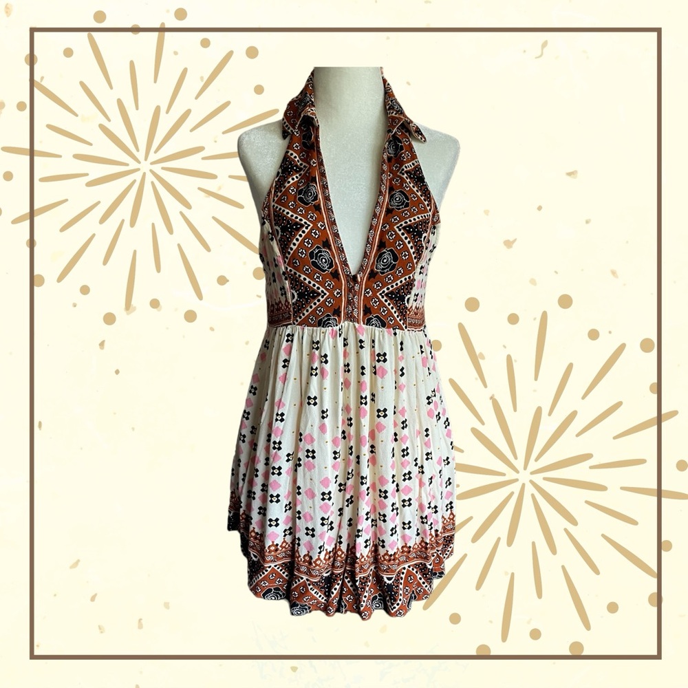 Free People Charlotte Tunic Tank Blouse Size Small Boho Racerback Collar V-Neck